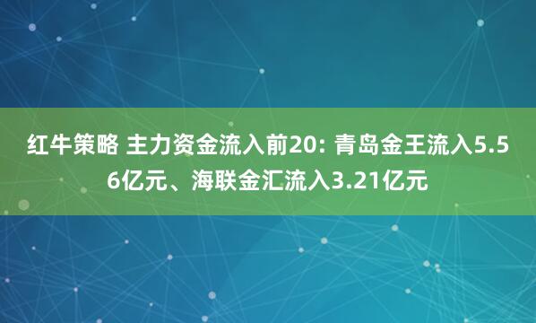 红牛策略 主力资金流入前20: 青岛金王流入5.56亿元、海联金汇流入3.21亿元